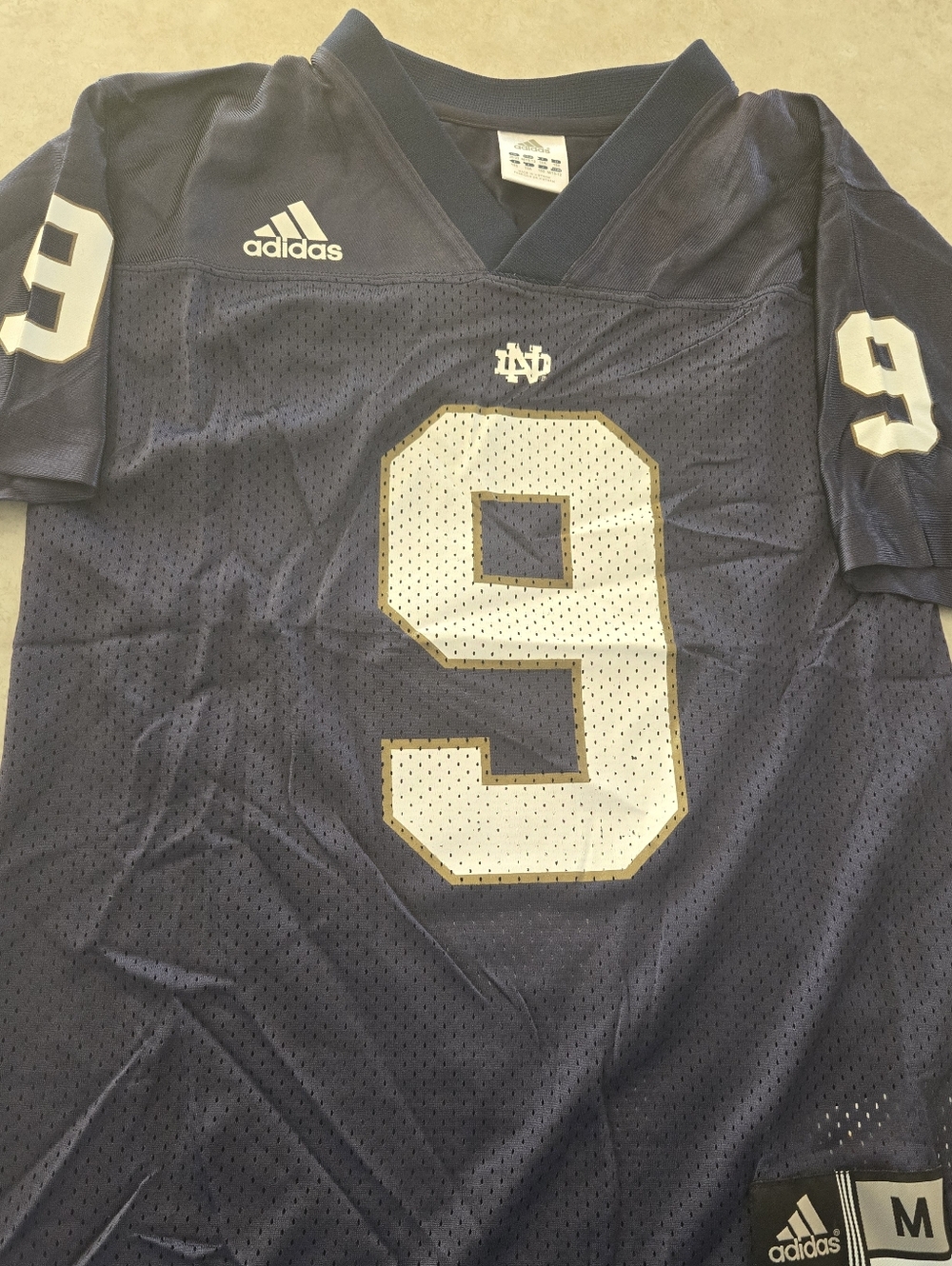 Notre Dame Fighting Irish Adidas Navy #9 Football Jersey. Youth Medium.